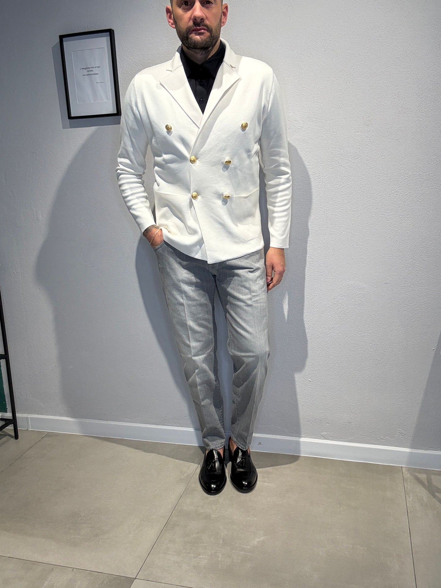 MZ303/BIANCO - CARDIGAN DOPPIO PETTO - MARTIN ZELO