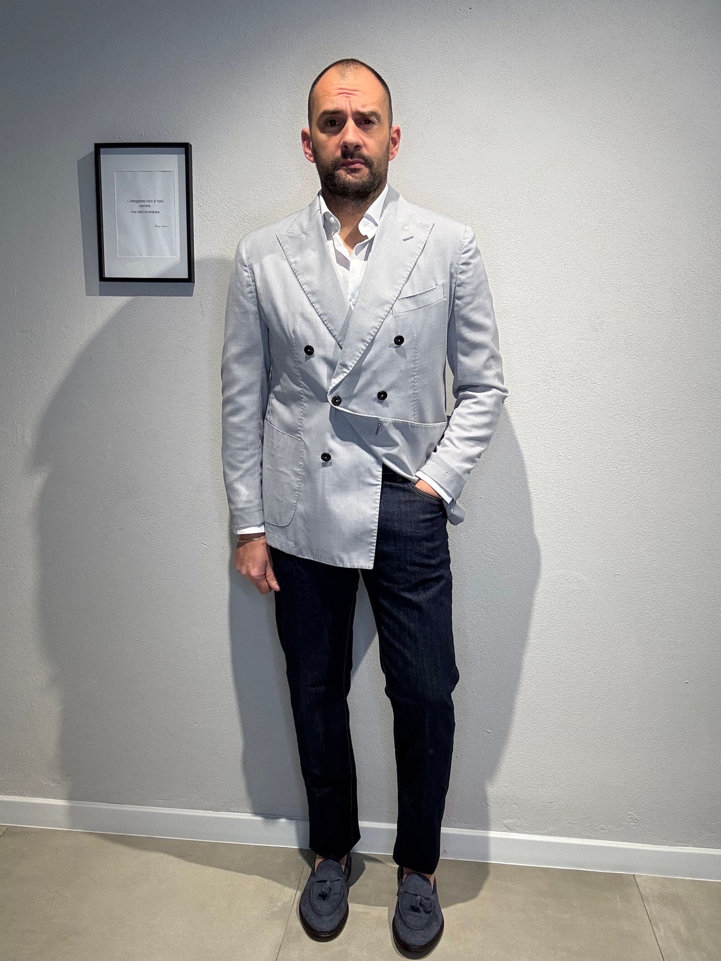 G3327/DOUBLEWASHED/GHIACCIO - GIACCA DOPPIO PETTO - MARTIN ZELO