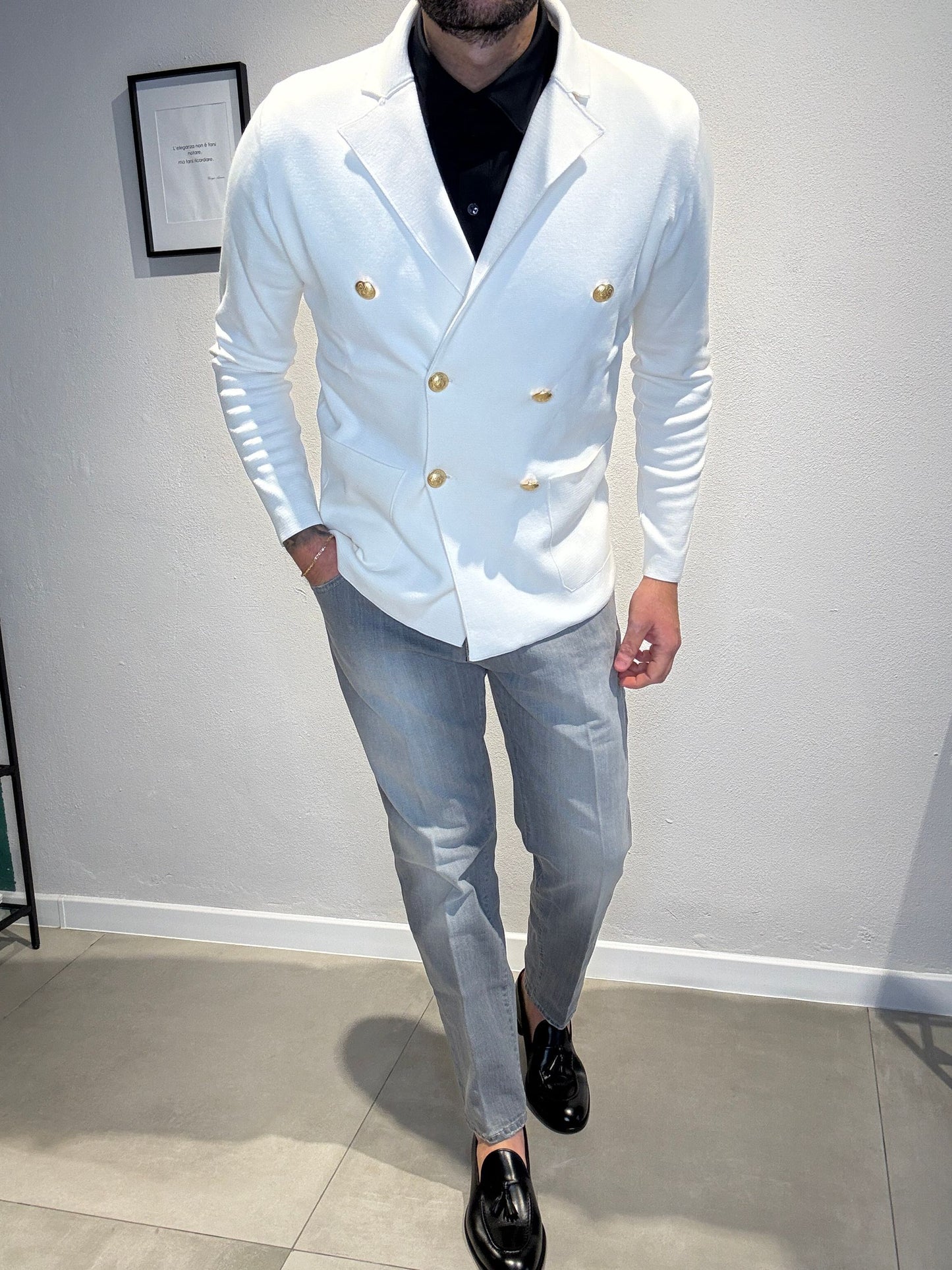 MZ303/BIANCO - CARDIGAN DOPPIO PETTO - MARTIN ZELO