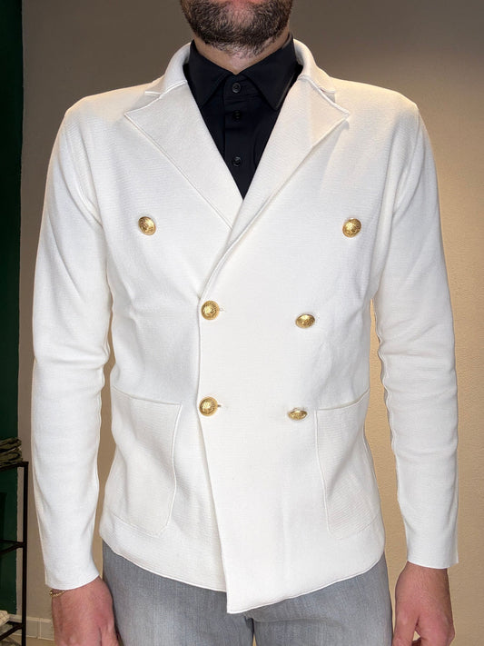 MZ303/BIANCO - CARDIGAN DOPPIO PETTO - MARTIN ZELO