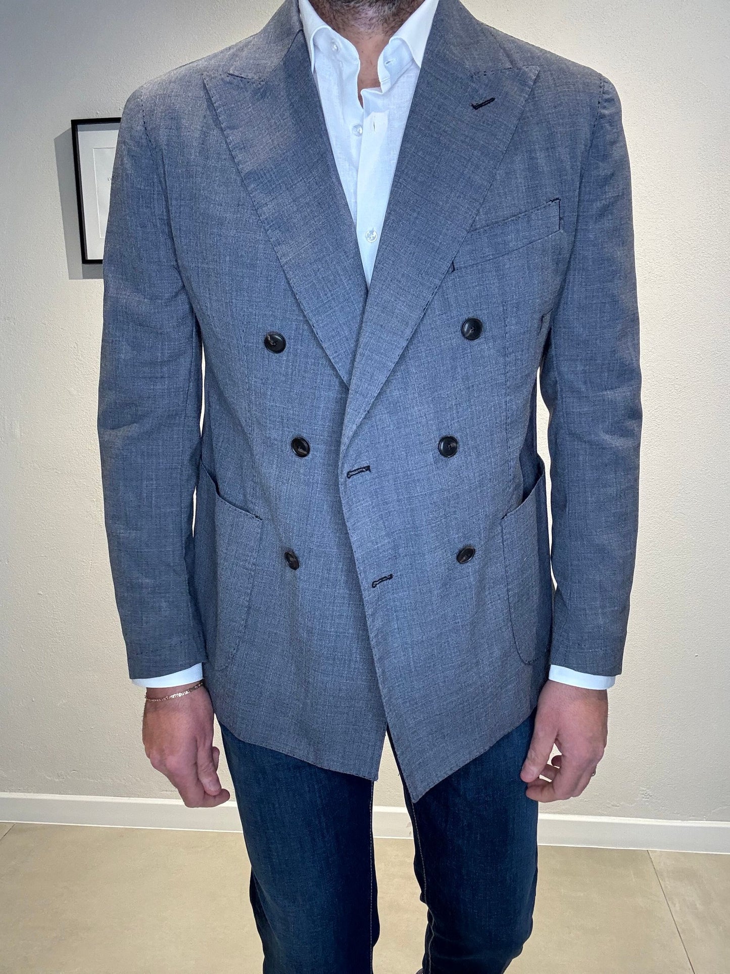 G3327/DOUBLEWASHED/BLUE - GIACCA DOPPIO PETTO - MARTIN ZELO