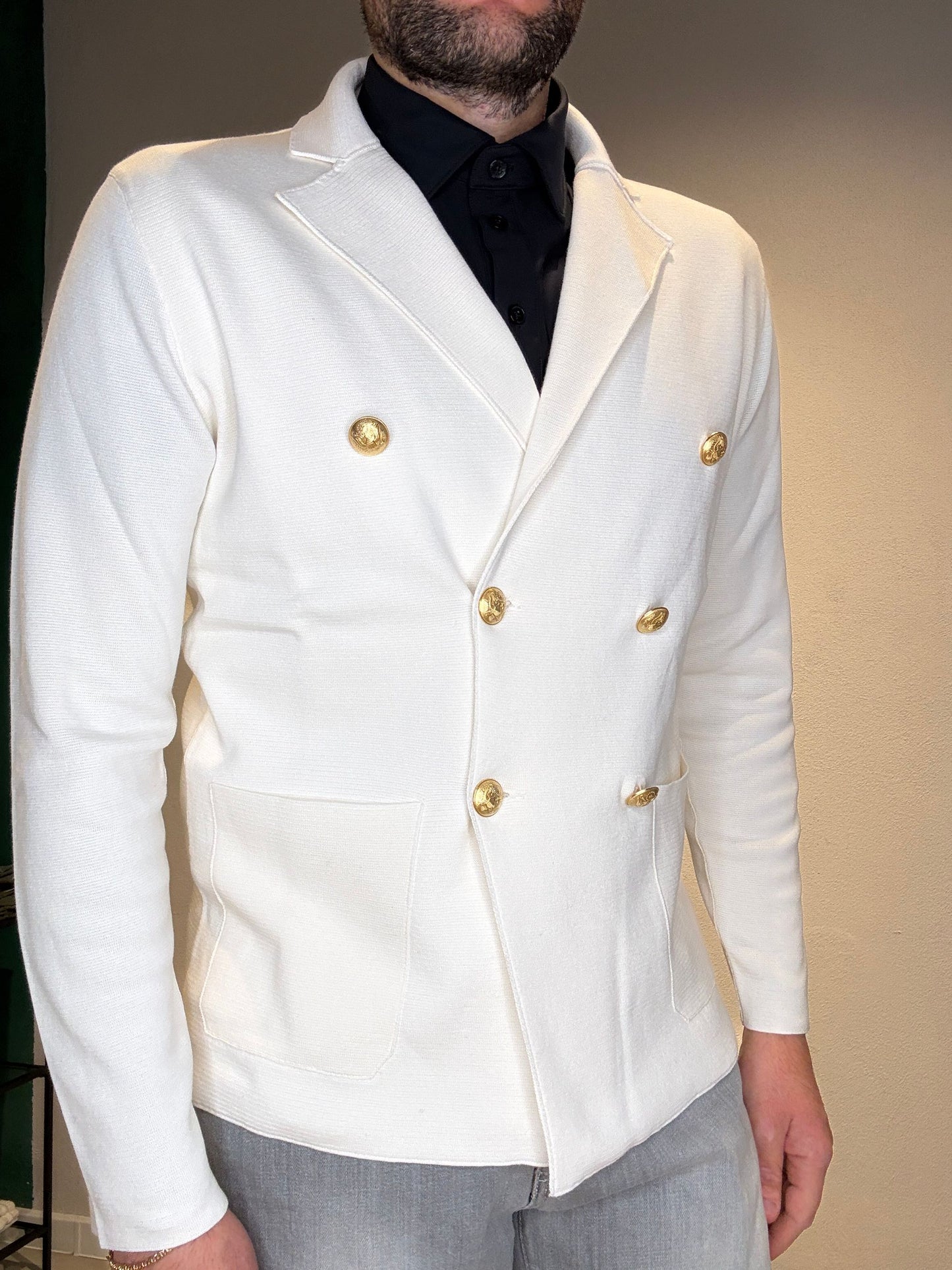 MZ303/BIANCO - CARDIGAN DOPPIO PETTO - MARTIN ZELO